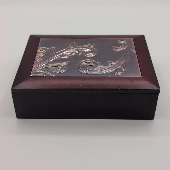Elegant Decorative Wooden Trinket Jewelry Box with Silver Accents - Picture 2 of 10